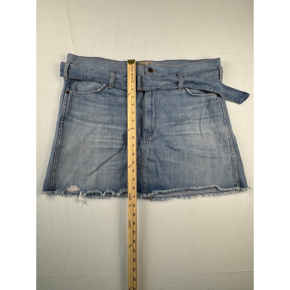 Polo Ralph Lauren Denim Mini Skirt Light Wash Belted Raw Hem Distressed Womens - Picture 6 of 15